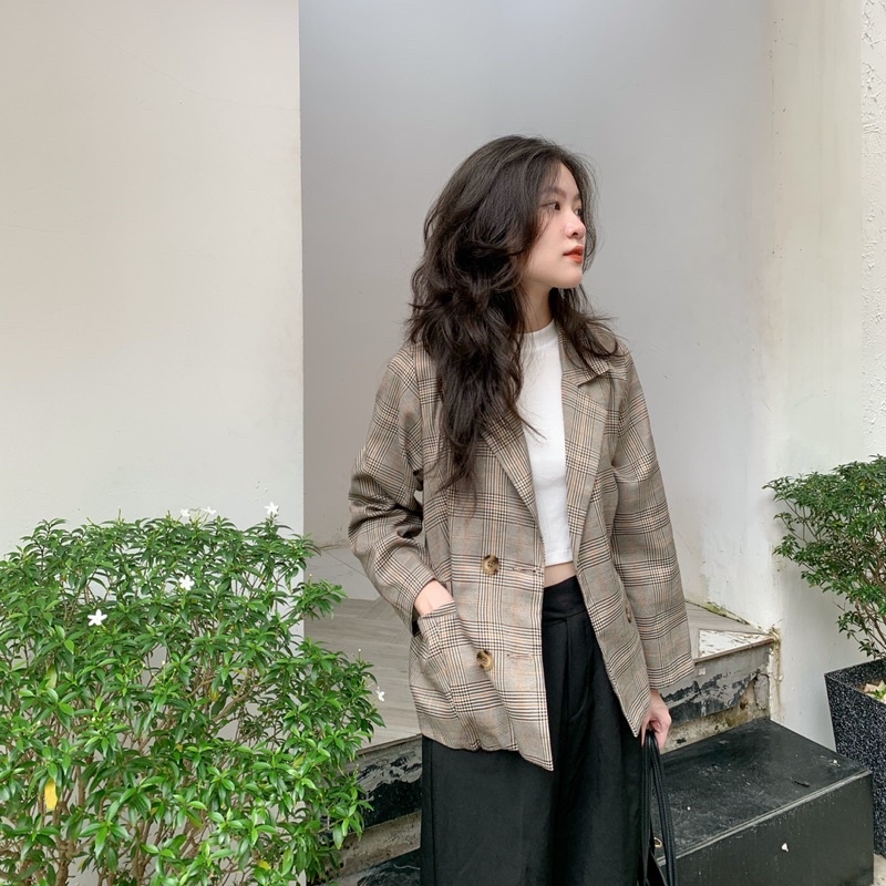 Áo khoác blazer THU sọc caro basic 🍂