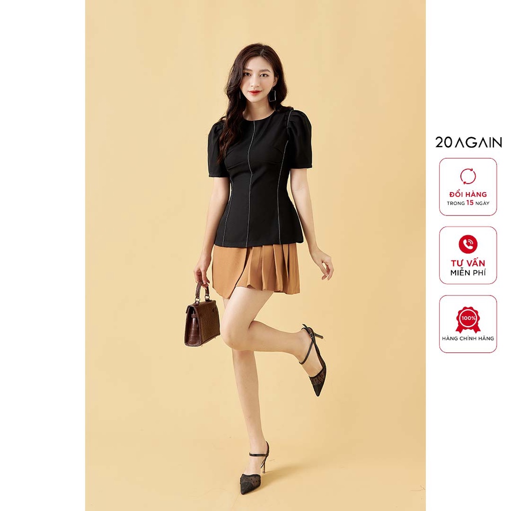 Áo sơ mi nữ ngắn tay 20AGAIN, thiết kế cách điệu tinh tế, tôn dáng ASA2236
