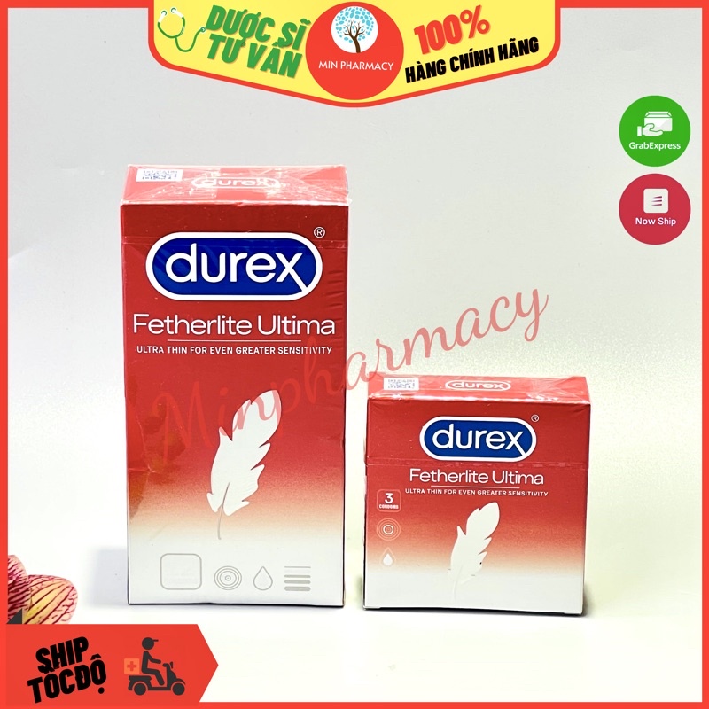 Bao cao su DUREX Fetherlite Ultima Kiểu dáng thẳng, độ mỏng cao Che tên sản phẩm - Minpharmacy