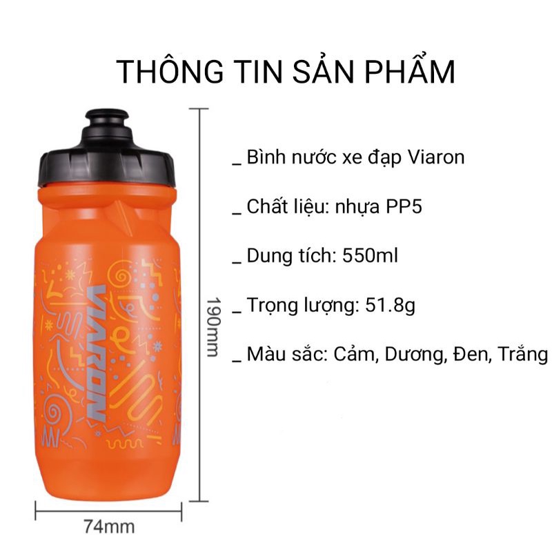 Bình nước xe đạp thể thao Viaron cao cấp 550ml - nhựa tốt không mùi
