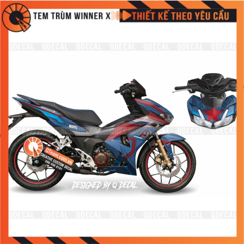Tem trùm WinnerX V3 decal 3 lớp mẫu Captain America xanh đỏ bạc mẫu 02 cao cấp thiết kế theo yêu cầu