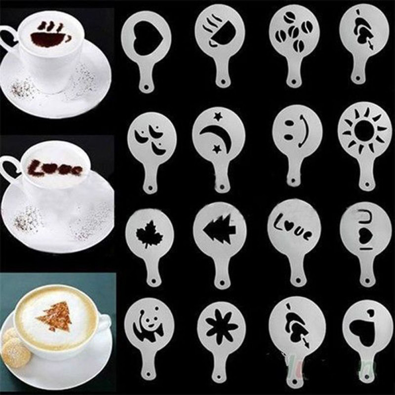 Fancy Coffee Printing Flower Mold Latte Cappuccino Stencil 16pcs Pattern Cappuccino Mold Fancy Coffee Printing Model Foam Spray Cake Stencils Icing Sugar Chocolate Cocoa Coffee Printing Assembly 16pcs Kitchen DIY Mold Latte Cake Coffee Art Stencils