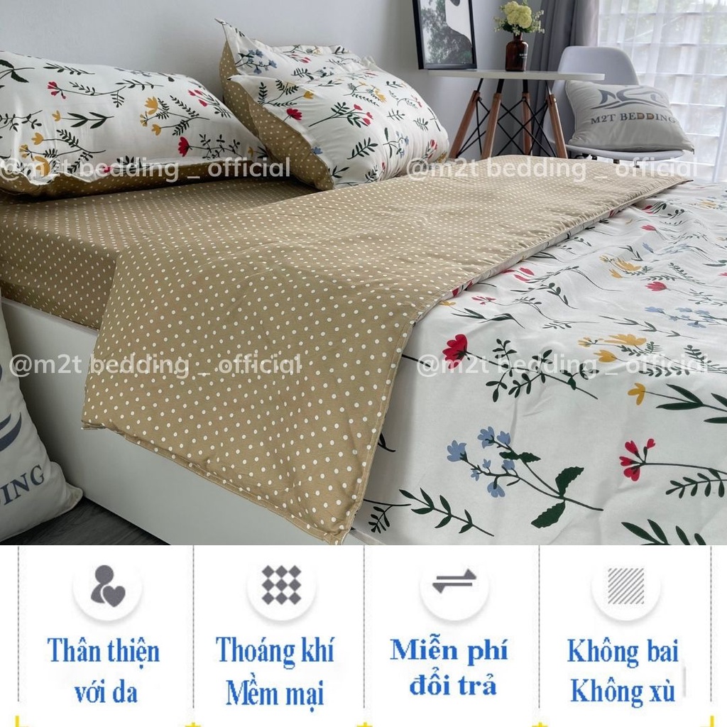 Bộ chăn ga gối Cotton 3D M2T BEDDIND Luxury chăn chần bông thông minh drap giường đủ kích thước đệm và màu sắc