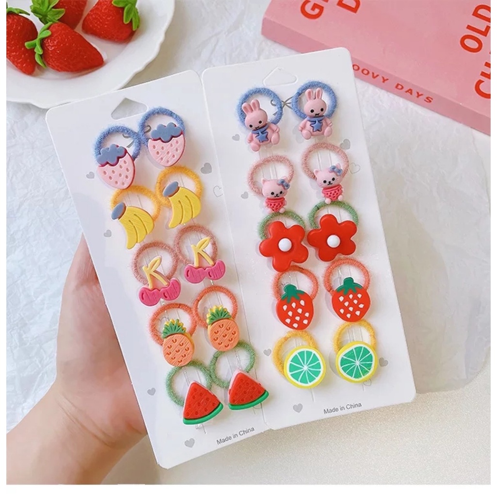 SET 10 CỘT TÓC HOẠT HÌNH TRÁI CÂY DỄ THƯƠNG CHO BÉ