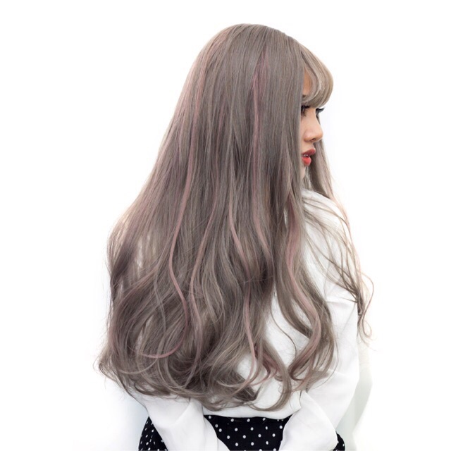 Tóc giả cao cấp xám light hồng🥰 freeship 50 🥰 tóc chịu nhiệt- tặng lứoi chùm tóc- hình thật