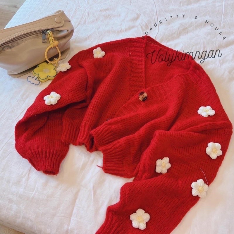 Áo khoác cardigan len bông hoa nổi siêu xinh siêu hot