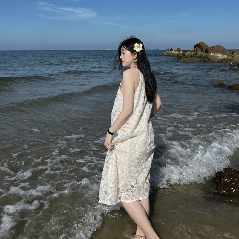 Đầm Váy Trắng Maxi Dây Hai Lớp Cao Cấp free size mẹ bầu big size