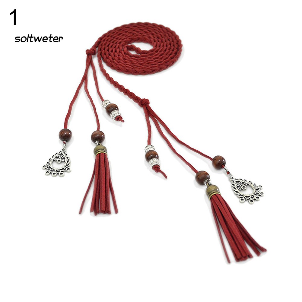 Thắt Lưng Dây Bện Hạt Phối Tua Rua Thời Trang Cho Nữ