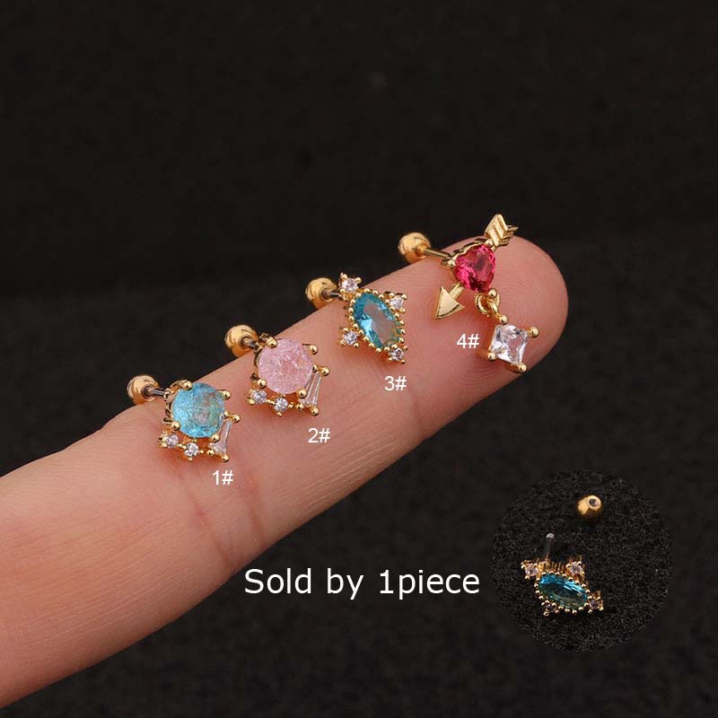 Khuyên tai chất liệu thép không gỉ đính đá zircon thời trang kích thước 6mm