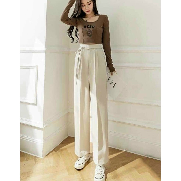 Quần suông ống rộng chất Ruby culottes phối dây cột nơ cho nữ rất điệu và sang chảnh-mã 234