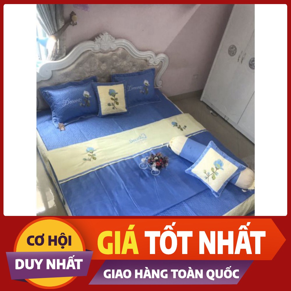 Bộ chăn ga gối phủ trần bông 7 món satin