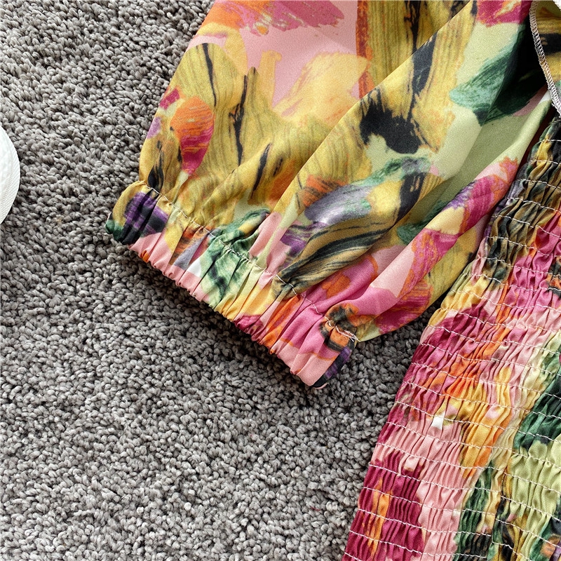 IELGY Áo chiffon Tay Phồng Trễ Vai Phối Bèo In Họa Tiết Trái Tim Gợi Cảm