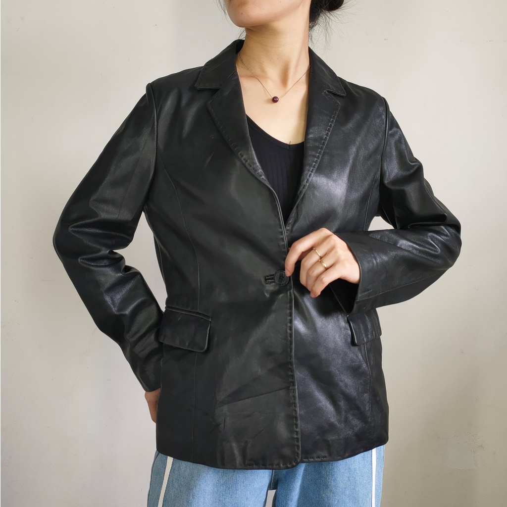 Áo khoác blazer Da thật size M Second-hand- Đồ Si Bon  AD181