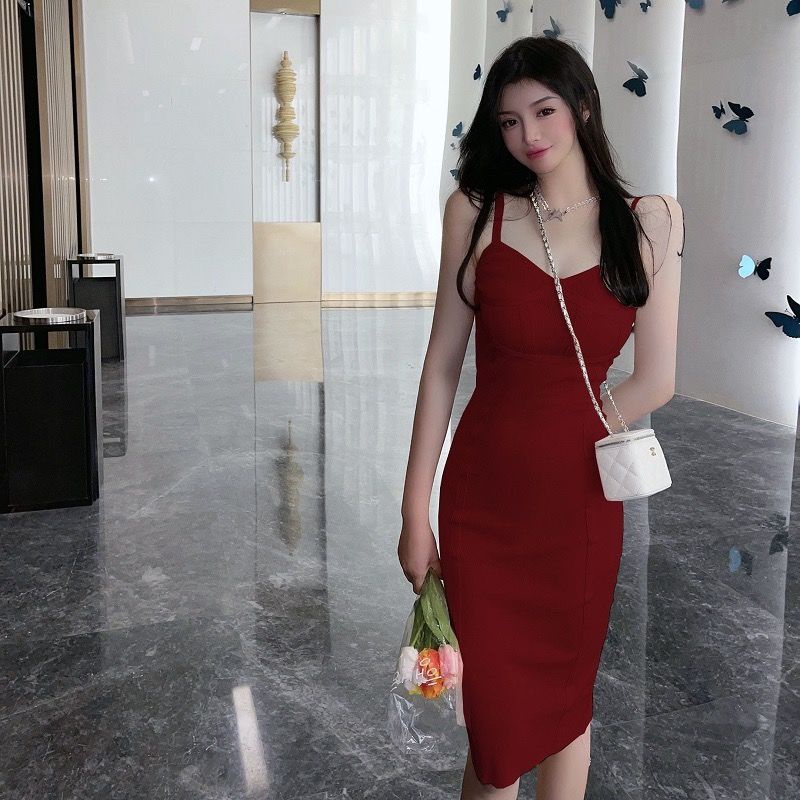 Đầm Hai Dây Dệt Kim Dáng Ôm Màu Trơn Phong Cách Pháp Thời Trang Mùa Hè Cho Nữ Z630