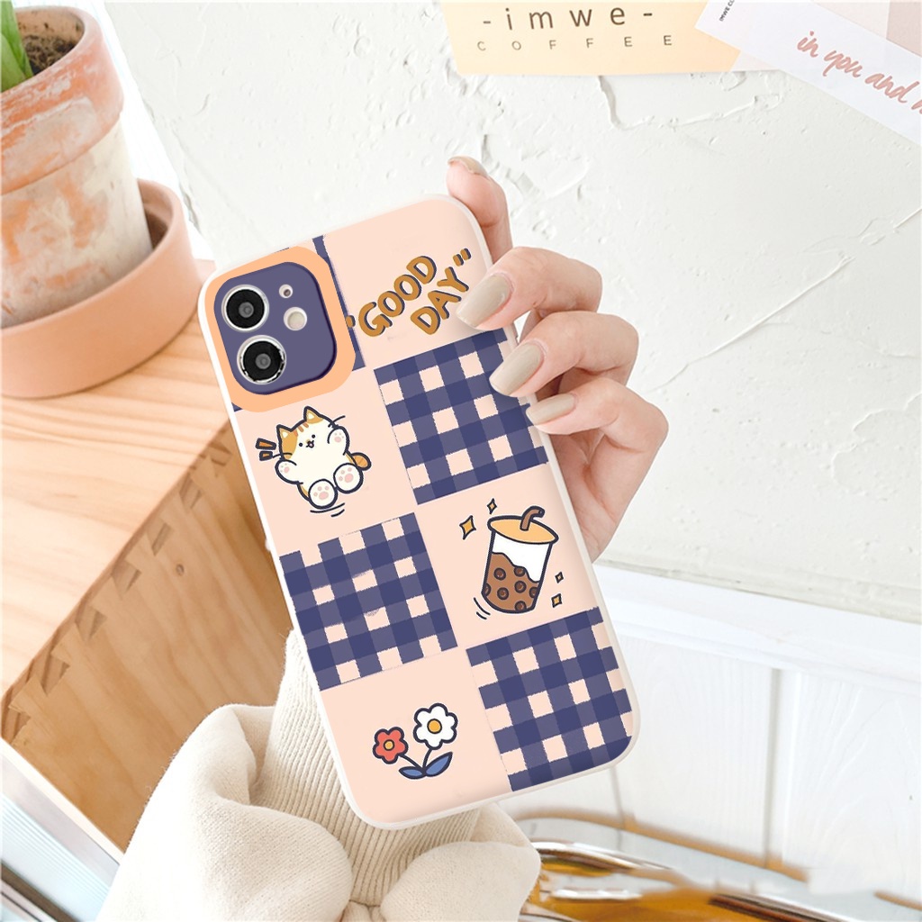 Ốp Lưng vuông Iphone hoạt hình good day Apple iphone Case 7+ i7 8 plus 12 Pro max 11 Pro X XS MAX XR 13pro/promax