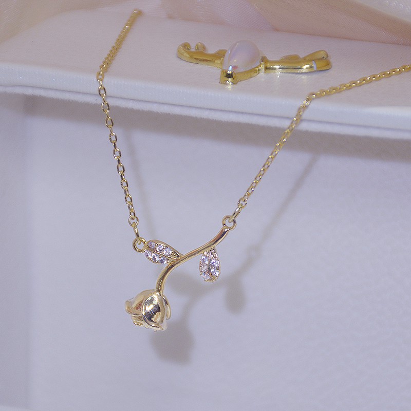Vòng cổ Mạ Vàng Hồng 14k Đính Đá Lấp Lánh