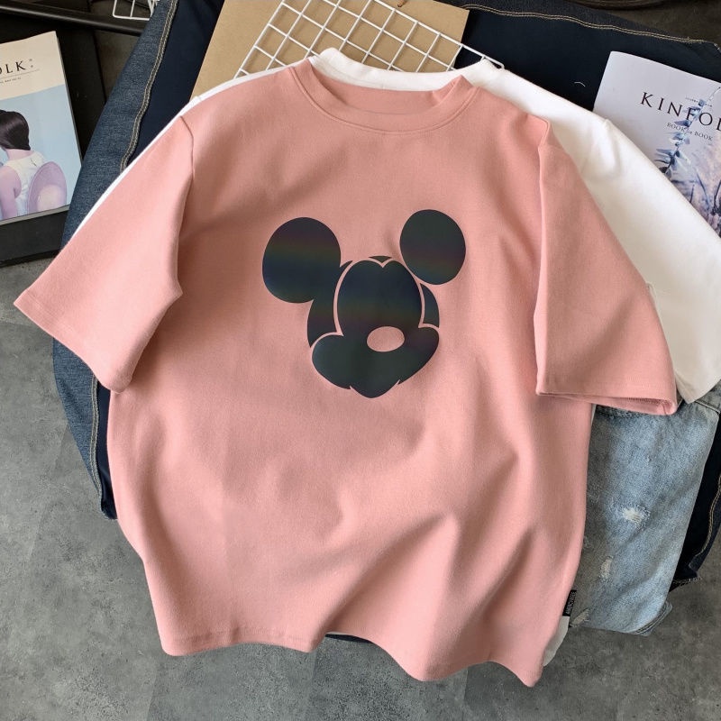 Áo thun ngắn tay in hoạt hình chuột Mickey phong cách Hàn Quốc