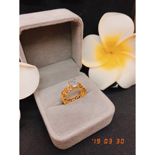 Nhẫn Kim Tiền Mạ Vàng 24k Đính Đá Sang Chảnh Bản Dày Đẹp