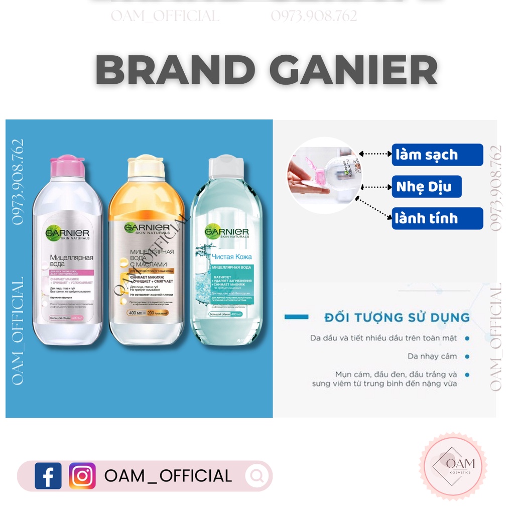 [Loại 400ml] Nước Tẩy Trang Micellar Garnier Hồng/ Vàng/ Xanh Skinactive Cleansing Water | BigBuy360 - bigbuy360.vn