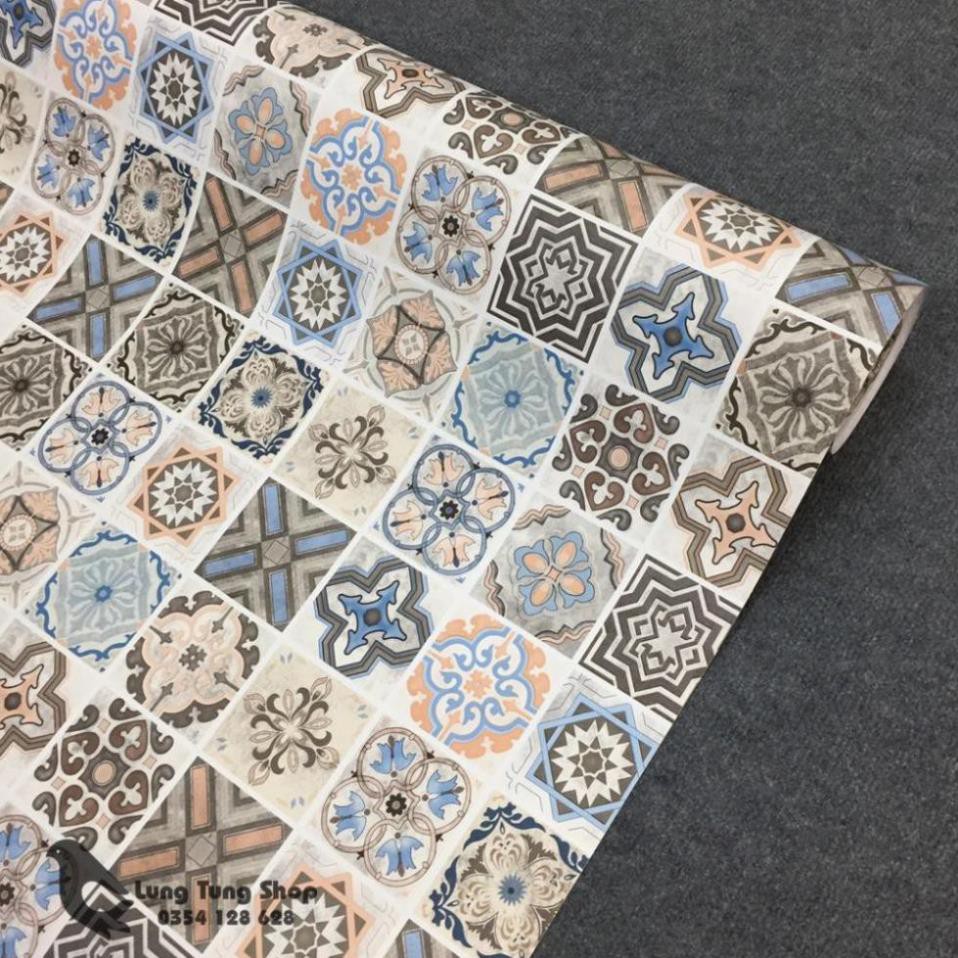 Decal gạch bông - giấy dán tường dán bếp màu gạch bông giả cổ