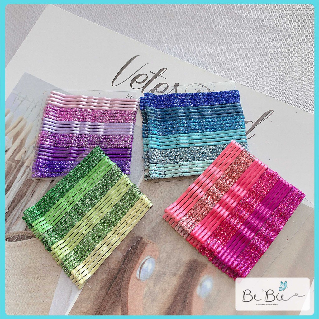 Set kẹp tăm phủ kim tuyến, Bộ kẹp tóc hàn quốc hot trend BeBie - BP073