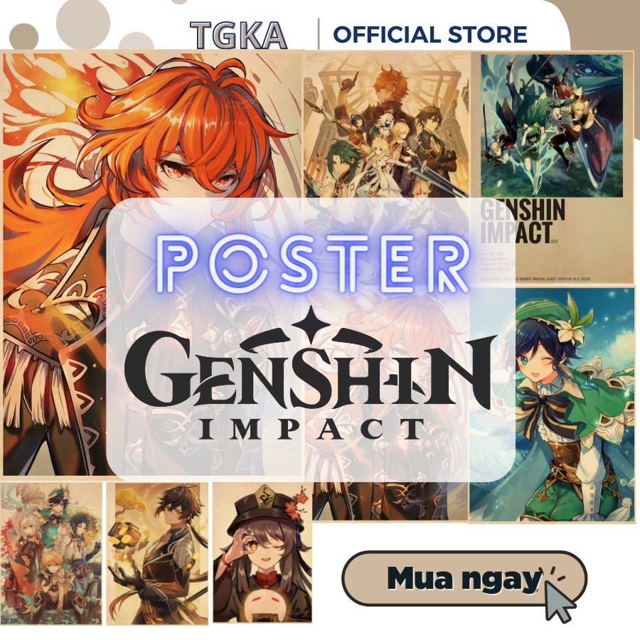 Poster anime tranh treo dán tường Genshin Impact A4 giấy bóng cực đẹp