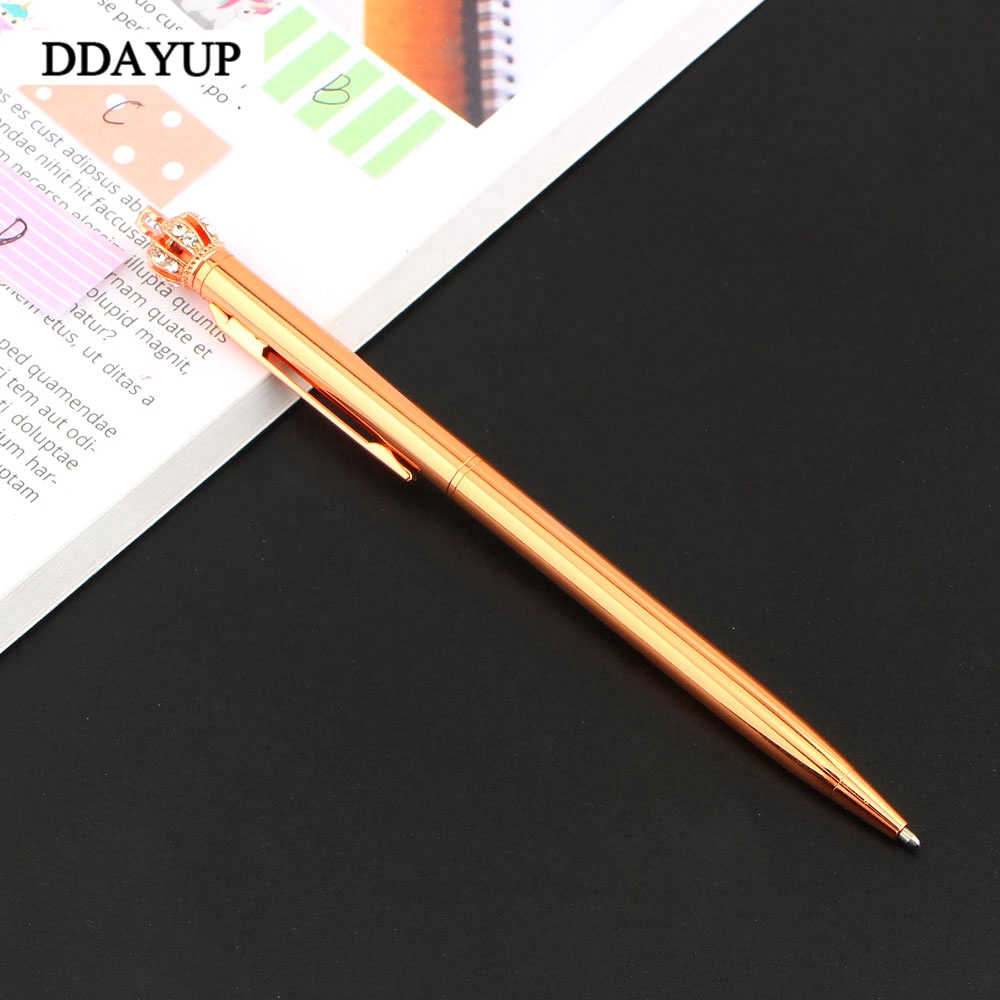 Bút bi ngòi 1.0mm phối hình vương miện màu vàng đính kim cương nhân tạo tiện dụng cho văn phòng/ trường học