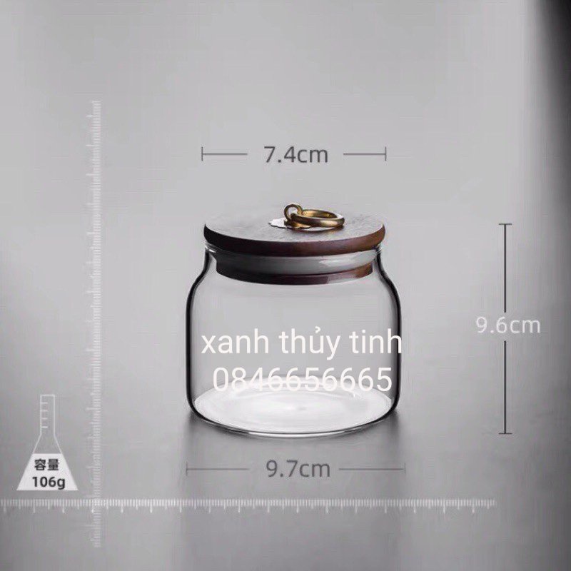 Hũ thủy tinh nắp gỗ đựng trà hoa, đồ khô 450ml - HT4