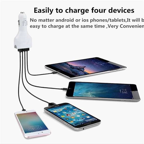 Củ sạc nhanh QC 3.0 4 cổng USB màn hình LED thông dụng cho xe hơi