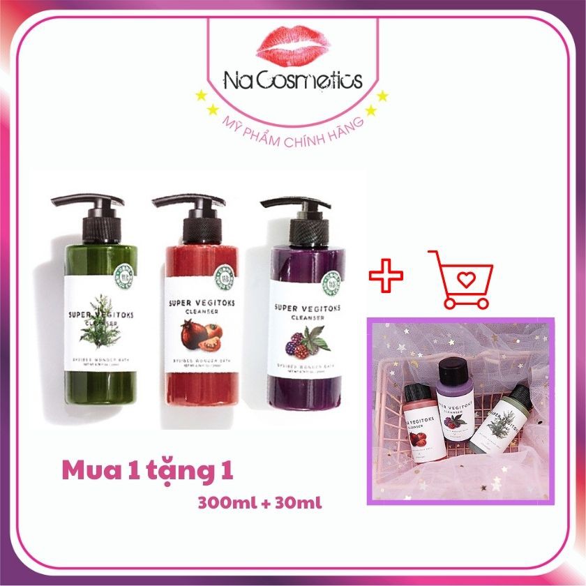 Sữa rửa mặt rau củ thải độc Super vegitoks cleanser Wonder bath Full size - 300 ml chính hãng Hàn Quốc,Na cosmetics