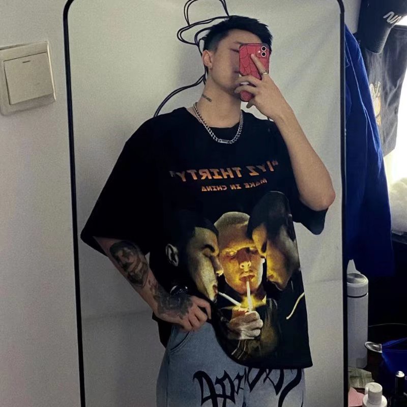 Áo Thun Unisex Cổ Tròn Tay Ngắn Dáng Rộng Phong Cách Thời Trang Mỹ Mới Size M-8XL