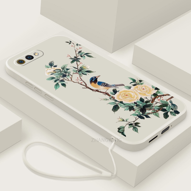 Ốp Điện Thoại TPU Mềm Họa Tiết Hoa Và Chim Có Dây Đeo Cho Realme c2