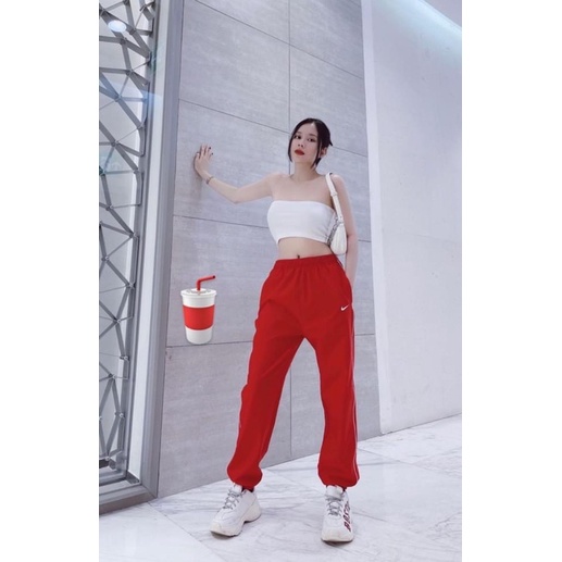 Quần Dài Thể Thao Tập Gym Yoga Nữ - Quần Dài Thể Thao Jogger Sọc Trắng NK Chất Xi Dù Co Giãn Nhẹ, Thoáng Mát