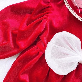 [𝗧𝗮̣̆𝗻𝗴 𝗡𝗼́𝗻 + 𝗧𝗮̂́𝘁] BODY NHUNG ĐỎ PHỐI NƠ TRẮNG (sơ sinh - 12 kg)