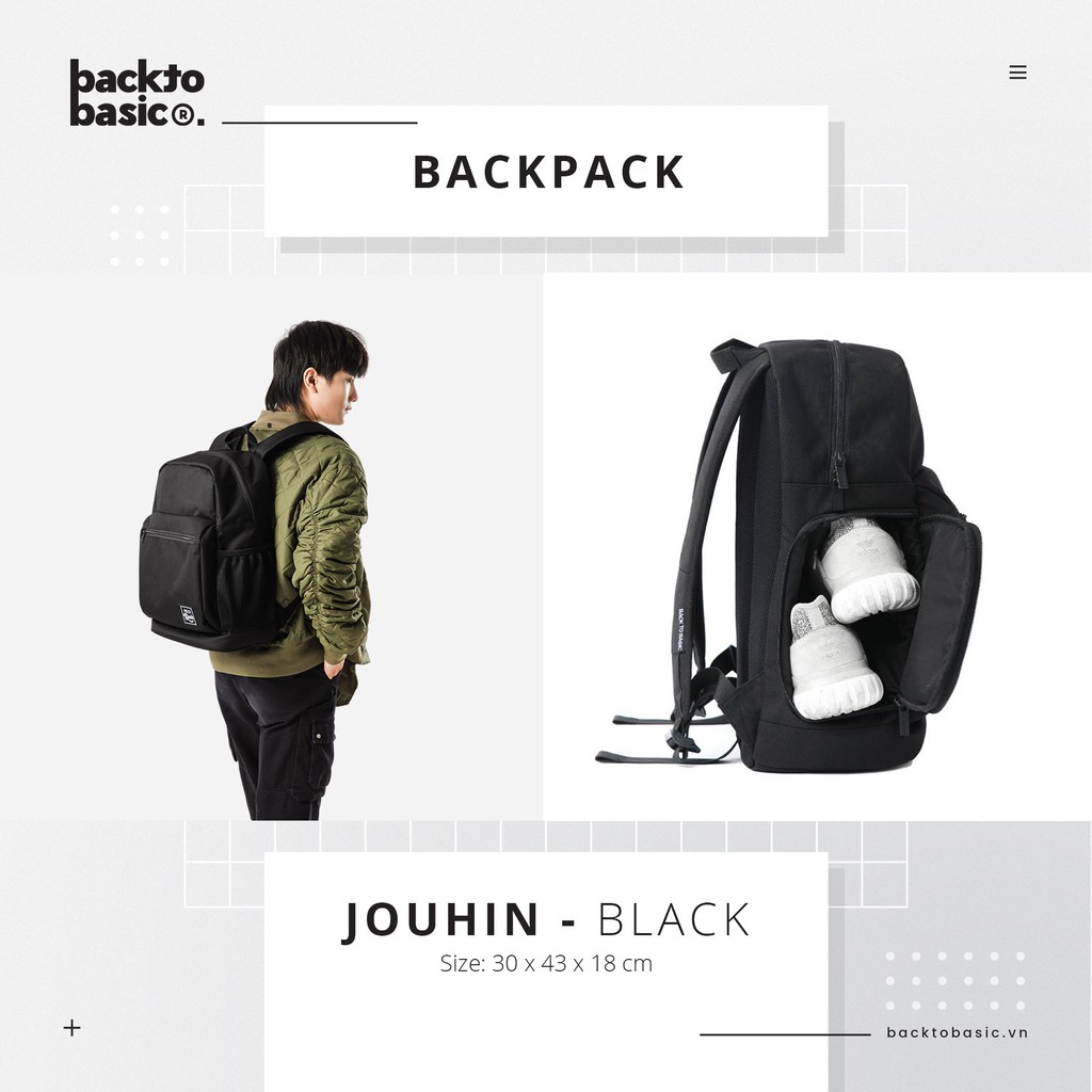 Balo có ngăn để giày Back To Basic - JOUHIN chống thấm tốt, có ngăn laptop riêng