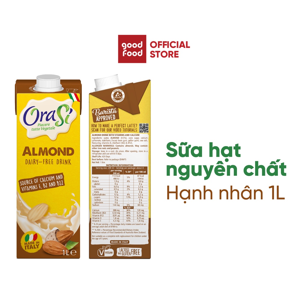 [Mã BMBAU50 giảm 7% đơn 99K] Thực phẩm bổ sung sữa hạnh nhân Almond Orasi 1L giàu dinh dưỡng tốt cho sức khỏe