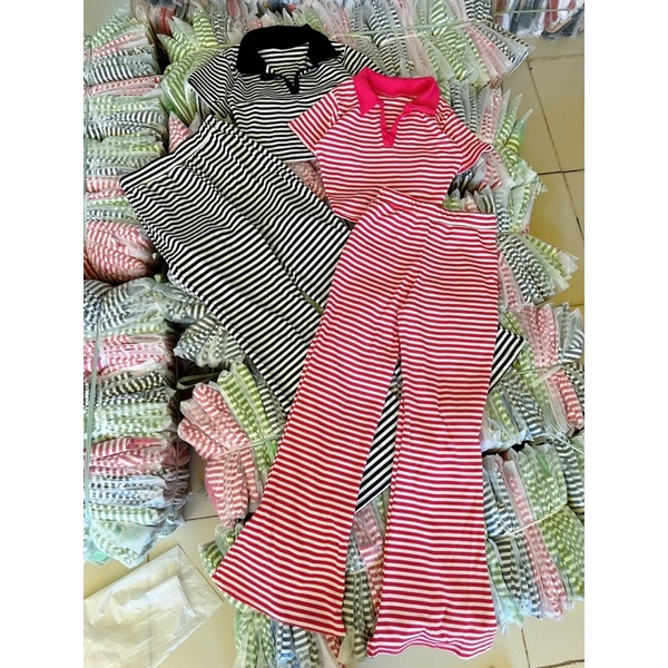 Set áo trụ sọc quần loe axt TA alohashop91