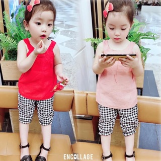 Bộ 2 dây đũi quần kẻ bé gái