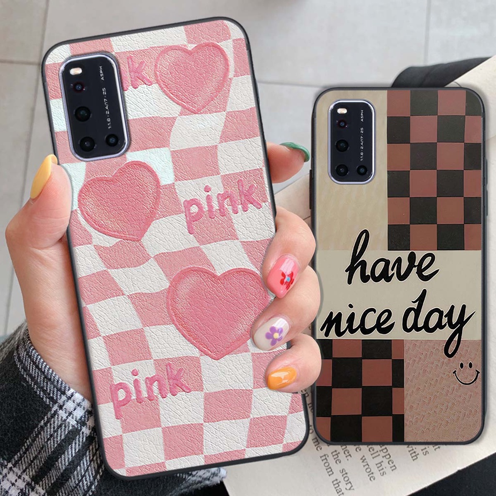 Ốp Vivo V19 caro trái tim cá tính, thời trang siêu đẹp, siêu phong cách