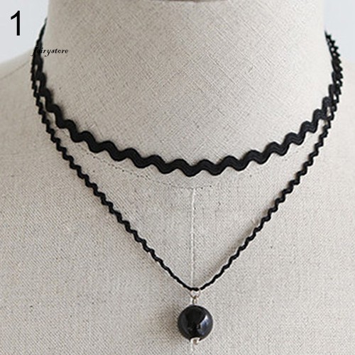 Vòng Cổ Choker 2 Lớp Phối Ren Và Mặt Dây Ngọc Trai Nhân Tạo Thời Trang Cho Nữ