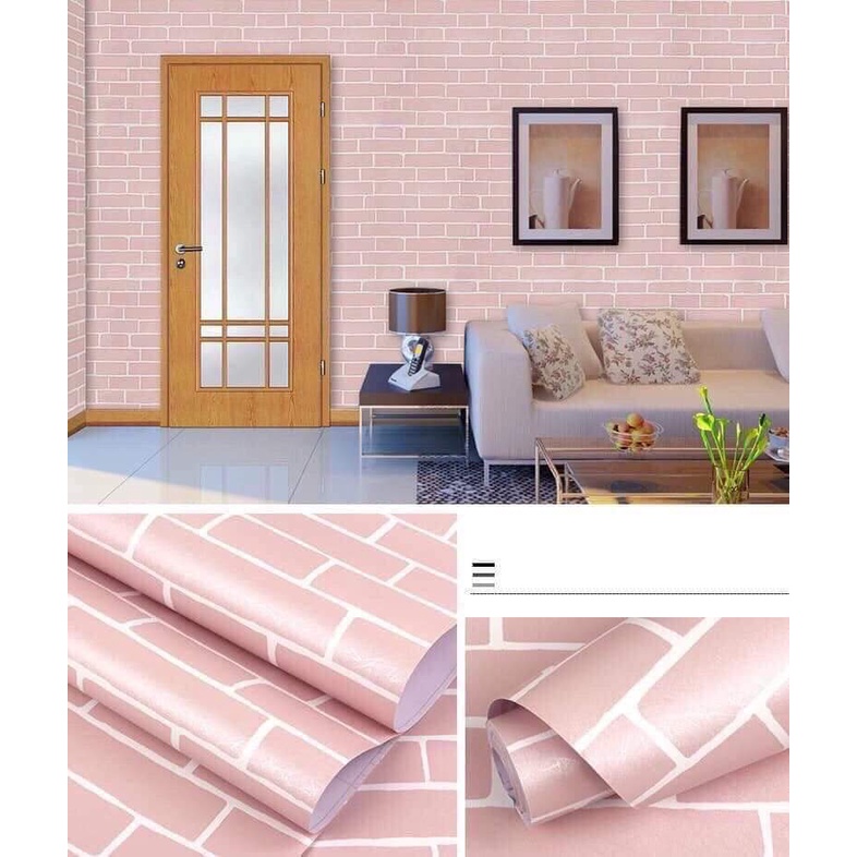 Giấy dán tường giả gạch hay còn gọi là decal dán tường giả gạch theo cuộn. Khổ 0.45x10m/cuộn, có keo mặt sau