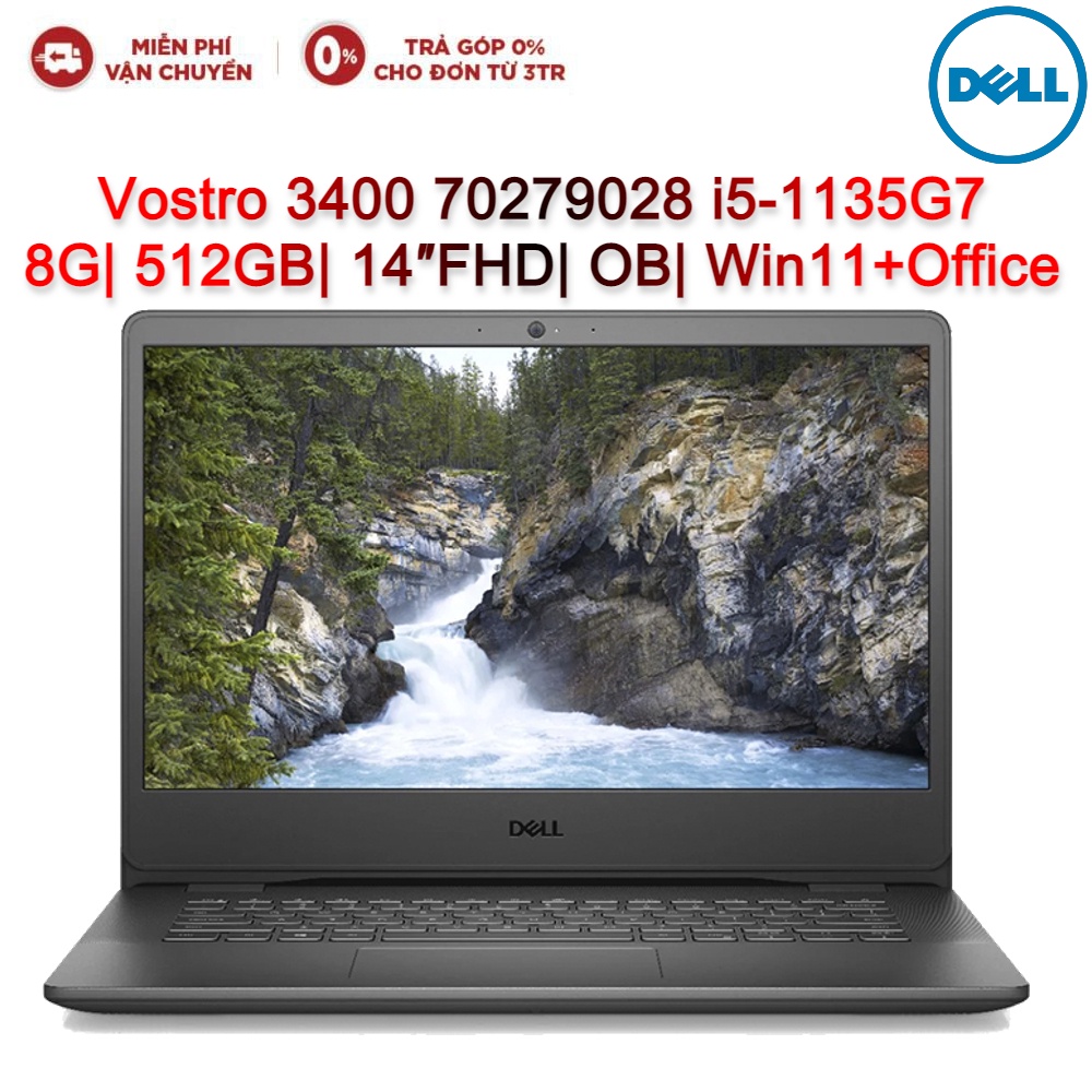 Laptop Dell Vostro 3400 70279028 i5-1135G7| 8G| 512GB| 14″FHD| OB| Win11+Office (Đen)