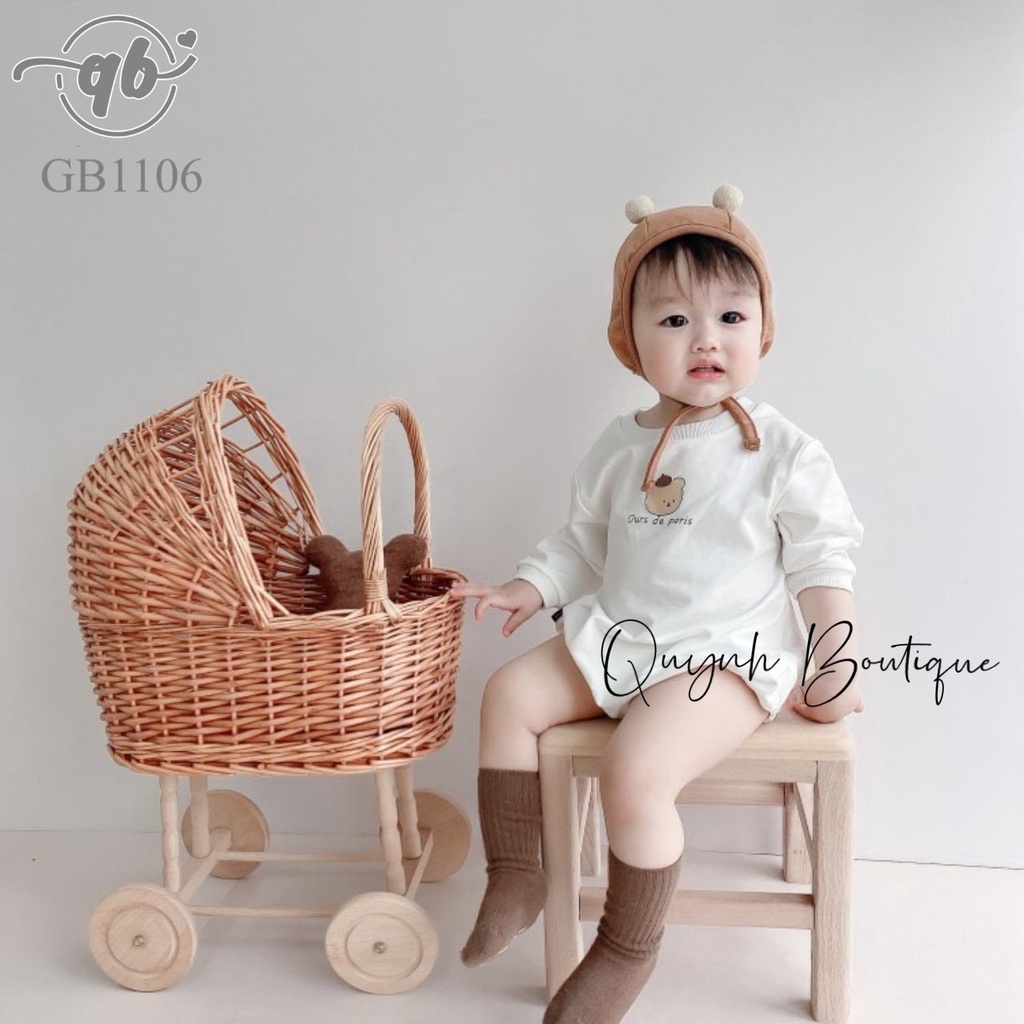 Bodysuit Cho Bé  Quỳnh Boutique Body cộc tay hoạ tiết gấu