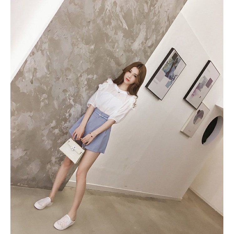 Áo kiểu nữ khoét vai, Áo xuyên thấu tay lỡ mỏng sexy phong cách Hàn Quốc