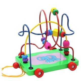 Xe kéo luồn hạt gỗ-đồ chơi gỗ an toàn cho bé phát triển tư duy