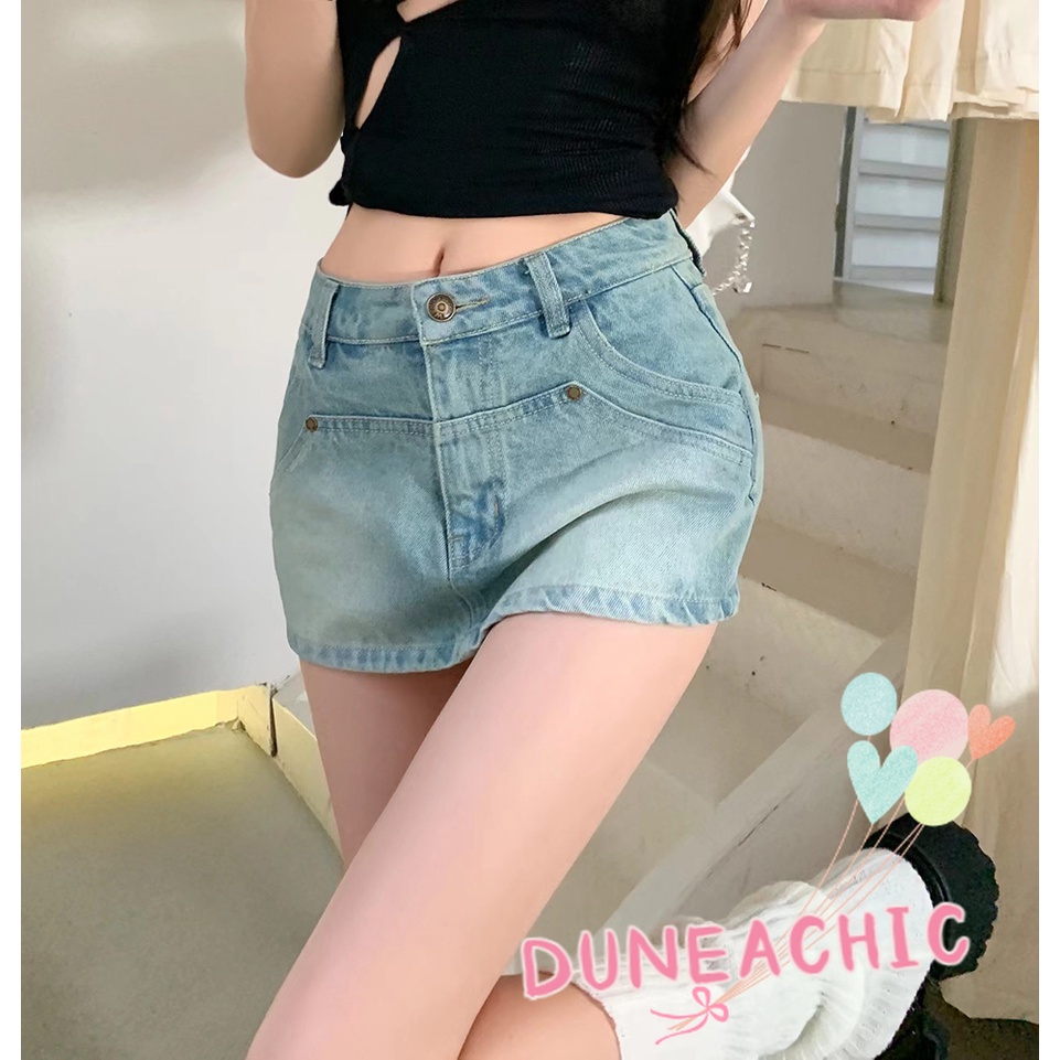 DUNEA Quần Short Denim Dáng Chữ A Thiết Kế Quyến Rũ Cho Nữ