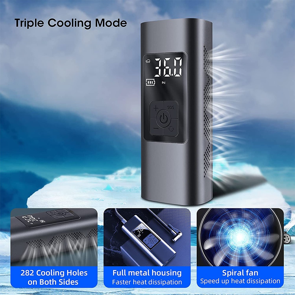 Bơm Lốp Ô Tô Xe Máy Đồng Hồ Điện Tử Mini Sạc Pin, Cắm Điện Nhỏ Gọn Tiện Lợi