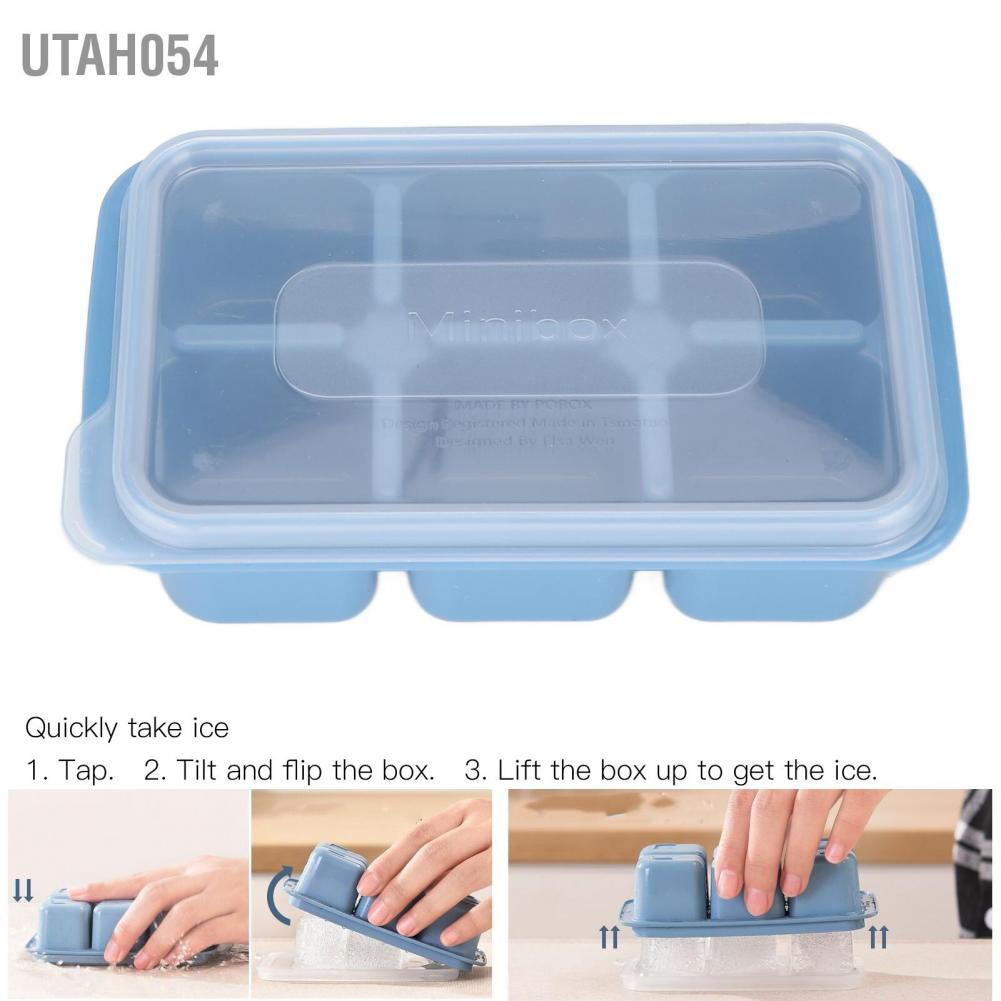 Utah054 3Pcs 6 Grids Food Grade Quadrate Ice Cubes Mold Ball Making with Cover for Home