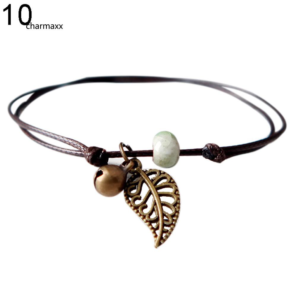 Vòng tay mặt chiếc lá đính hạt sứ Vintage thời trang