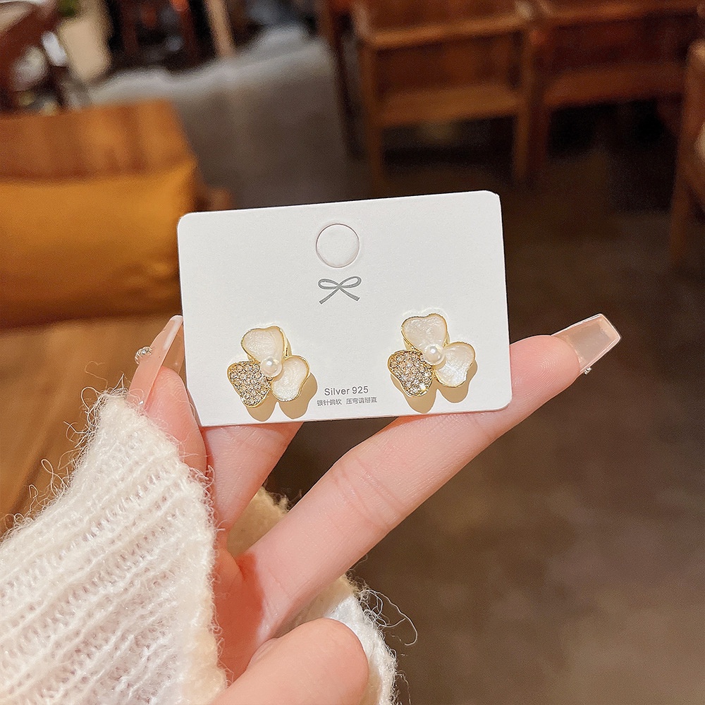 XiaoboACC Hoa Tai Kim Bạc 925 Hình Hoa Đính Ngọc Trai Thời Trang Cho Nữ